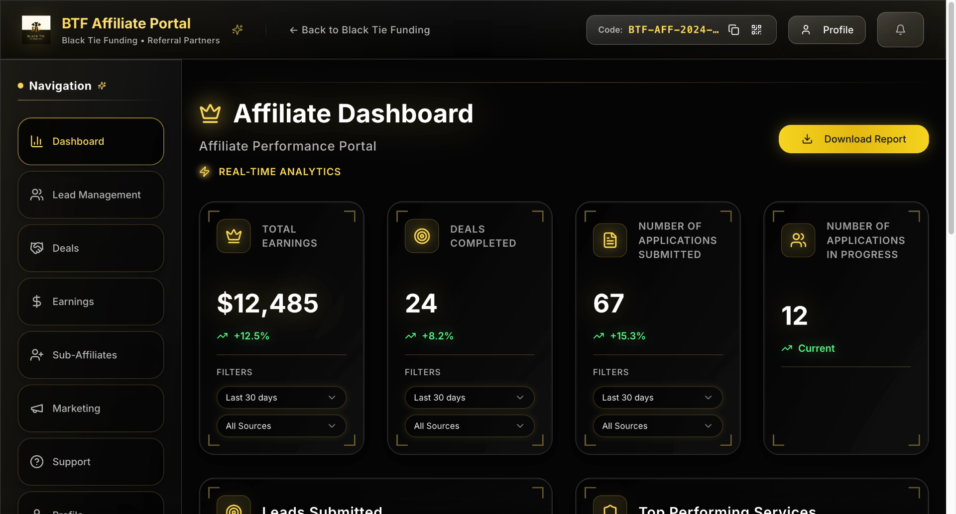 Black Tie Affiliate Portal project